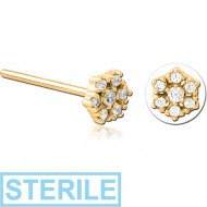 STERILE GOLD PVD COATED SURGICAL STEEL STRAIGHT JEWELLED NOSE STUD - FLOWER