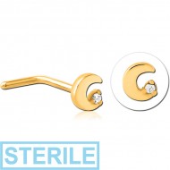 STERILE GOLD PVD COATED SURGICAL STEEL 90 DEGREE JEWELLED NOSE STUD