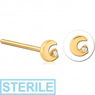 STERILE GOLD PVD COATED SURGICAL STEEL STRAIGHT JEWELLED NOSE STUD