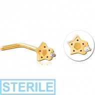 STERILE GOLD PVD COATED SURGICAL STEEL 90 DEGREE JEWELLED NOSE STUD