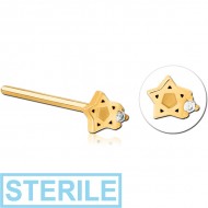 STERILE GOLD PVD COATED SURGICAL STEEL STRAIGHT JEWELLED NOSE STUD