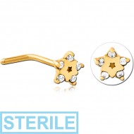 STERILE GOLD PVD COATED SURGICAL STEEL 90 DEGREE JEWELLED NOSE STUD