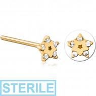 STERILE GOLD PVD COATED SURGICAL STEEL STRAIGHT JEWELLED NOSE STUD