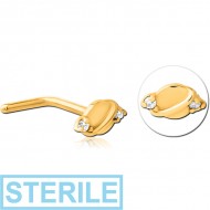 STERILE GOLD PVD COATED SURGICAL STEEL 90 DEGREE JEWELLED NOSE STUD