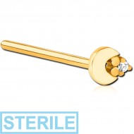 STERILE GOLD PVD COATED SURGICAL STEEL STRAIGHT JEWELLED NOSE STUD
