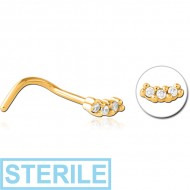 STERILE GOLD PVD COATED SURGICAL STEEL JEWELLED NOSE STUDS