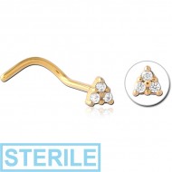 STERILE GOLD PVD COATED SURGICAL STEEL JEWELLED NOSE STUDS