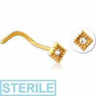 STERILE GOLD PVD COATED SURGICAL STEEL JEWELLED NOSE STUDS
