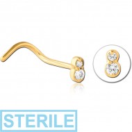 STERILE GOLD PVD COATED SURGICAL STEEL JEWELLED NOSE STUDS