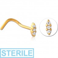 STERILE GOLD PVD COATED SURGICAL STEEL JEWELLED NOSE STUDS