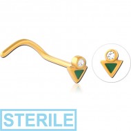 STERILE GOLD PVD COATED SURGICAL STEEL JEWELLED NOSE STUDS