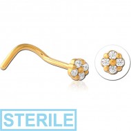 STERILE GOLD PVD COATED SURGICAL STEEL JEWELLED NOSE STUDS