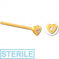 STERILE GOLD PVD COATED SURGICAL STEEL CURVED JEWELLED NOSE STUD