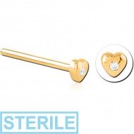 STERILE GOLD PVD COATED SURGICAL STEEL STRAIGHT JEWELLED NOSE STUD