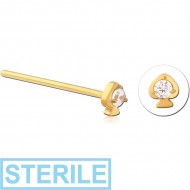 STERILE GOLD PVD COATED SURGICAL STEEL STRAIGHT JEWELLED NOSE STUD