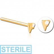 STERILE GOLD PVD COATED SURGICAL STEEL STRAIGHT JEWELLED NOSE STUD