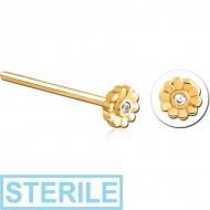STERILE GOLD PVD COATED SURGICAL STEEL STRAIGHT JEWELLED NOSE STUD
