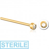 STERILE GOLD PVD COATED SURGICAL STEEL STRAIGHT JEWELLED NOSE STUD
