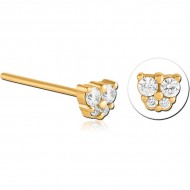 STERILE GOLD PVD COATED SURGICAL STEEL STRAIGHT JEWELLED NOSE STUD PIERCING