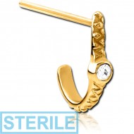 STERILE GOLD PVD COATED SURGICAL STEEL STRAIGHT JEWELLED WRAP AROUND NOSE STUD - EYE