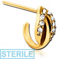 STERILE GOLD PVD COTAED SURGICAL STEEL STRAIGHT JEWELLED WRAP AROUND NOSE STUD - LEAF