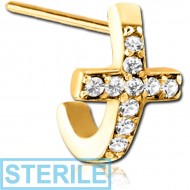 STERILE GOLD PVD COATED SURGICAL STEEL STRAIGHT JEWELLED WRAP AROUND NOSE STUD - CROSS EITH GEMS