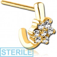 STERILE GOLD PVD COATED SURGICAL STEEL STRAIGHT JEWELLED WRAP AROUND NOSE STUD - 7 GEM FLOWER
