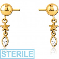 STERILE GOLD PVD COATED SURGICAL STEEL PUSH FIT JEWELLED ATTACHMENT FOR BIOFLEX INTERNAL NIPPLE SHIELD