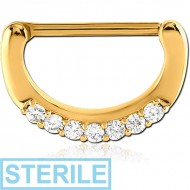 STERILE GOLD PVD COATED SURGICAL STEEL JEWELLED NIPPLE CLICKER PIERCING