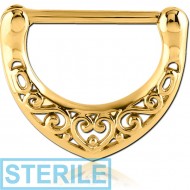STERILE GOLD PVD COATED SURGICAL STEEL NIPPLE CLICKER - FILIGREE