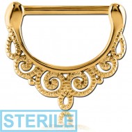 STERILE GOLD PVD COATED SURGICAL STEEL NIPPLE CLICKER - FILIGREE PIERCING