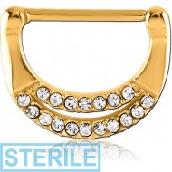 STERILE GOLD PVD COATED SURGICAL STEEL JEWELLED NIPPLE CLICKER PIERCING