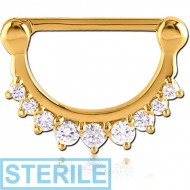 STERILE GOLD PVD COATED SURGICAL STEEL JEWELLED NIPPLE CLICKER PIERCING