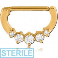 STERILE GOLD PVD COATED SURGICAL STEEL PRONG SET JEWELLED NIPPLE CLICKER
