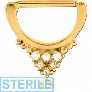 STERILE GOLD PVD COATED SURGICAL STEEL PRONG SET JEWELLED NIPPLE CLICKER