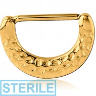 STERILE GOLD PVD COATED SURGICAL STEEL NIPPLE CLICKER - HAMMERED TEXTURE