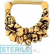 STERILE GOLD PVD COATED SURGICAL STEEL NIPPLE CLICKER - FLOWERS