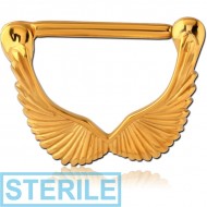 STERILE GOLD PVD COATED SURGICAL STEEL NIPPLE CLICKER - WINGS