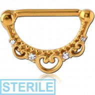 STERILE GOLD PVD COATED SURGICAL STEEL JEWELLED NIPPLE CLICKER - FILIGREE