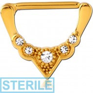 STERILE GOLD PVD COATED SURGICAL STEEL JEWELLED NIPPLE CLICKER - FILIGREE