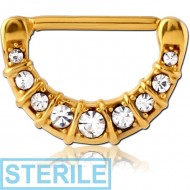 STERILE GOLD PVD COATED SURGICAL STEEL JEWELLED NIPPLE CLICKER - FILIGREE