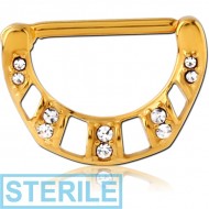 STERILE GOLD PVD COATED SURGICAL STEEL JEWELLED NIPPLE CLICKER - FILIGREE