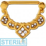 STERILE GOLD PVD COATED SURGICAL STEEL JEWELLED NIPPLE CLICKER - FILIGREE
