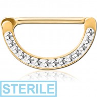 STERILE GOLD PVD COATED SURGICAL STEEL CRYSTALINE JEWELLED NIPPLE CLICKER