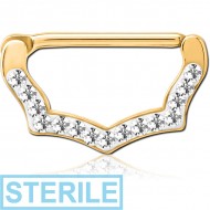 STERILE GOLD PVD COATED SURGICAL STEEL CRYSTALINE JEWELLED NIPPLE CLICKER