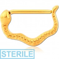 STERILE GOLD PVD COATED SURGICAL STEEL NIPPLE CLICKER - SNAKE