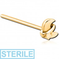 STERILE GOLD PVD COATED SURGICAL STEEL STRAIGHT NOSE STUD - ANNULAR ECLIPSE AND STAR