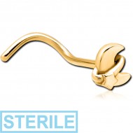STERILE GOLD PVD COATED SURGICAL STEEL CURVEDNOSE STUD - ANNULAR ECLIPSE AND STAR
