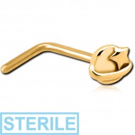 STERILE GOLD PVD COATED SURGICAL STEEL 90 DEGREE NOSE STUD