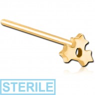 STERILE GOLD PVD COATED SURGICAL STEEL STRAIGHT NOSE STUD - TRIPLE STAR